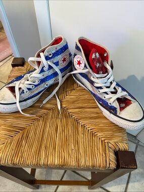 Converse High-Top Sneakers in Red, White & Blue Sequin